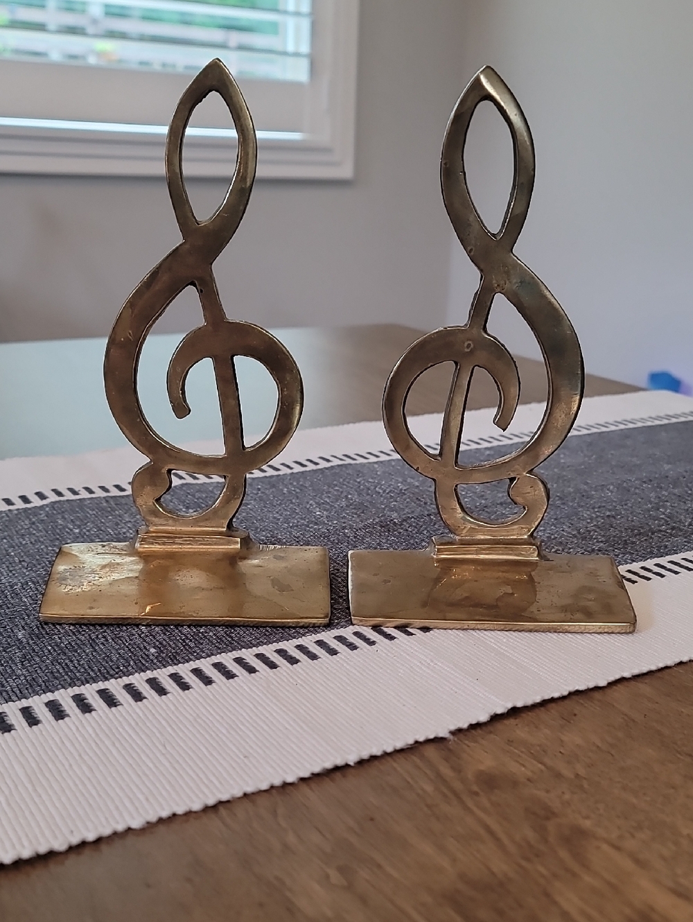 Vintage Brass Music Note Treble Clef Bookends Set 7.5 Inches MCM